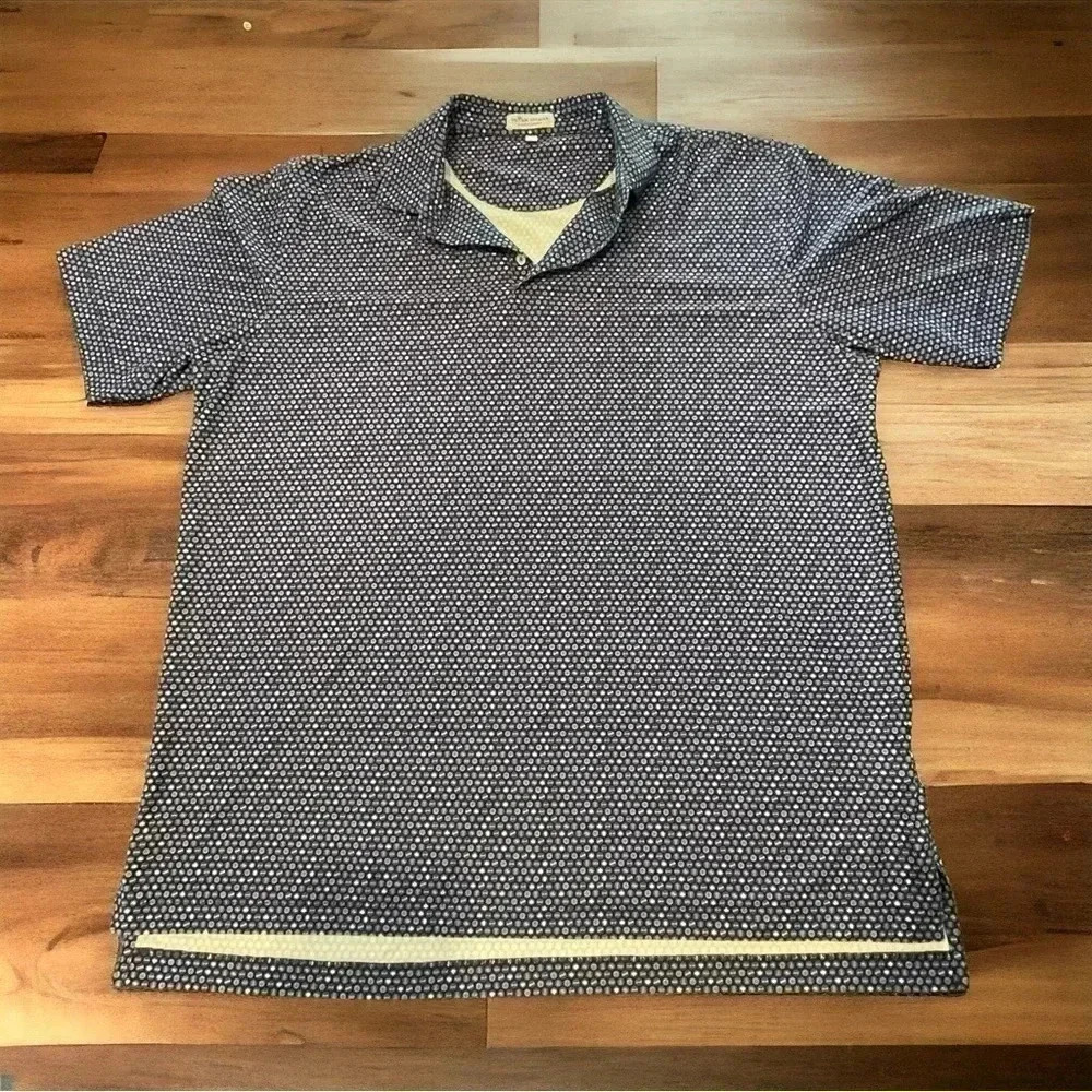 Peter Millar Summer Comfort Golf Short Sleeve Shirt Blue Geometric Sz XL